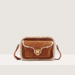 Suede Crossbody Bag with Faux Shearling Inserts Beat Eco Shearling Small