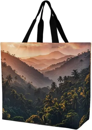 Sunset Forest Rainforest Printed Large Capacity Shoulder Handbags Beach Tote Bags Shopping Storage Bag Washable Bag for Women Travel