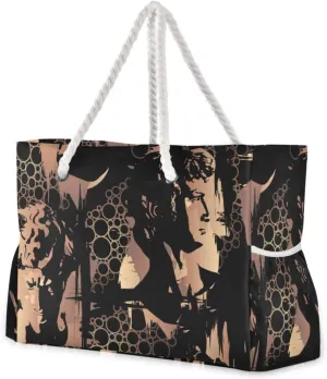 susiyo Beach Bag Celebrity Portraits Beach Tote Bag Large Travel Tote Bag Waterproof Lightweight Shoulder Bag with Thick Cotton Rope for Gym Beach Travel Pool Yoga Baby Utility Bag