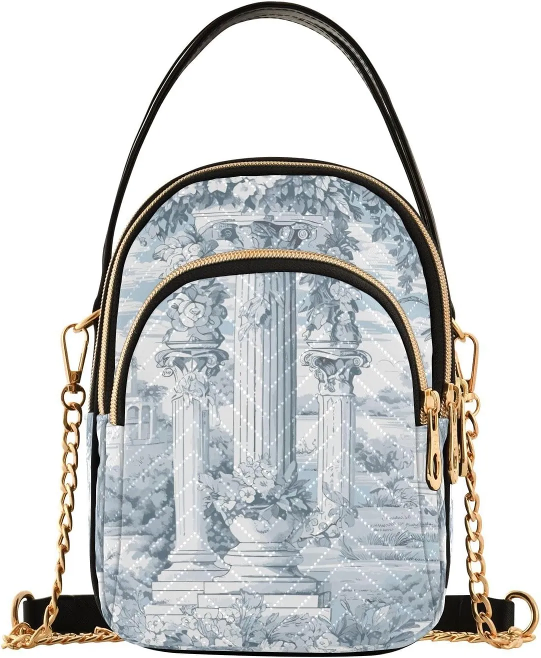 susiyo Garden Ancient Pillar Small Crossbody Bags Shoulder Bag for Women Multi Zipper Stylish Ladies Messenger Bags Phone Purse Handbag Wallet