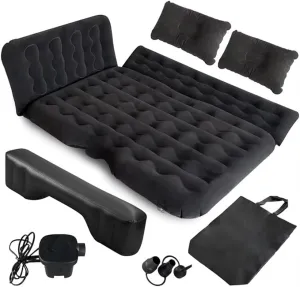 SUV Air Mattress Car Camping Bed - Inflatable Thickened and Double Car Air Mattress Bed with Air Pump Portable Foldable Car Air Bed Mattress for Home Car Travel Camping-(Black)
