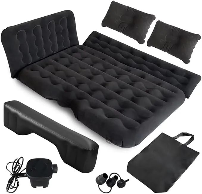 SUV Air Mattress Car Camping Bed - Inflatable Thickened and Double Car Air Mattress Bed with Air Pump Portable Foldable Car Air Bed Mattress for Home Car Travel Camping-(Black)