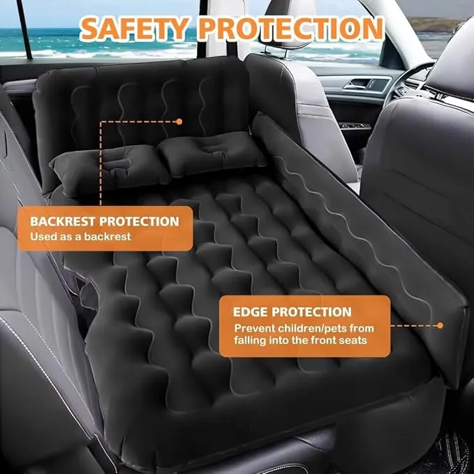 SUV Air Mattress Car Camping Bed - Inflatable Thickened and Double Car Air Mattress Bed with Air Pump Portable Foldable Car Air Bed Mattress for Home Car Travel Camping-(Black)
