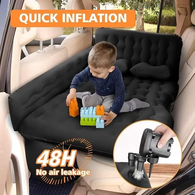 SUV Air Mattress Car Camping Bed - Inflatable Thickened and Double Car Air Mattress Bed with Air Pump Portable Foldable Car Air Bed Mattress for Home Car Travel Camping-(Black)