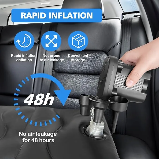 SUV Air Mattress - Thickened and Double Car Air Mattress Sided Flocking Travel Inflatable Car Mattress Bed with Electric Air Pump and 2 Pillows, Car Sleeping Bed for Home Outdoor and Travel-Black