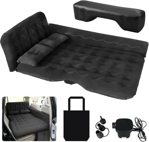 SUV Air Mattress - Thickened and Double Car Air Mattress Sided Flocking Travel Inflatable Car Mattress Bed with Electric Air Pump and 2 Pillows, Car Sleeping Bed for Home Outdoor and Travel-Black