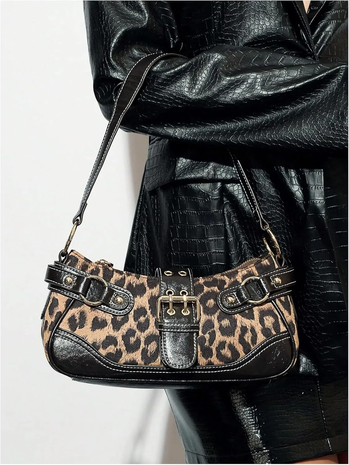 SweatyRocks Women's Cheetah Leopard Print Clutch Buckle PU Leather Y2K Shoulder Handbags