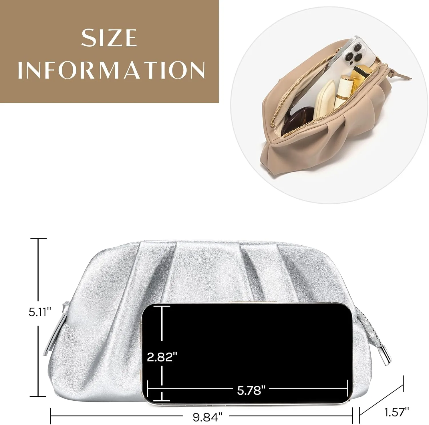 SWEETV Dressy Vegan Leather Clutch Purse for Women Formal, Soft Pleated PU Evening Clutch for Weddings, Proms, Cocktail-Gemma