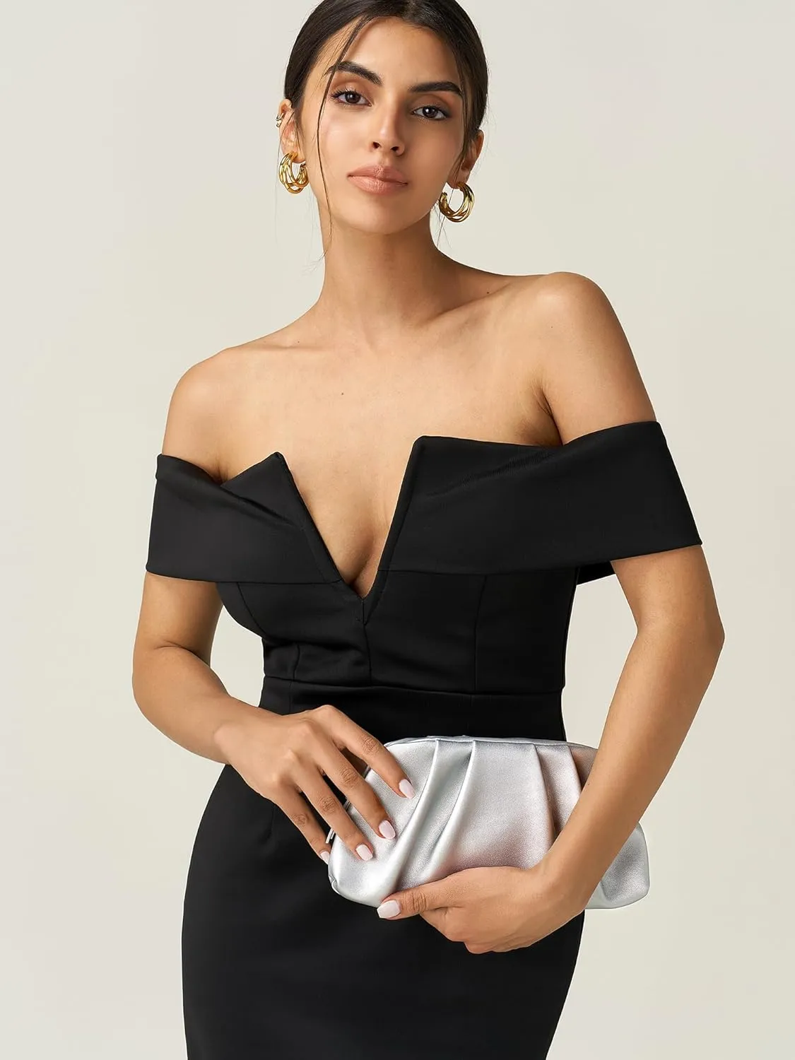 SWEETV Dressy Vegan Leather Clutch Purse for Women Formal, Soft Pleated PU Evening Clutch for Weddings, Proms, Cocktail-Gemma