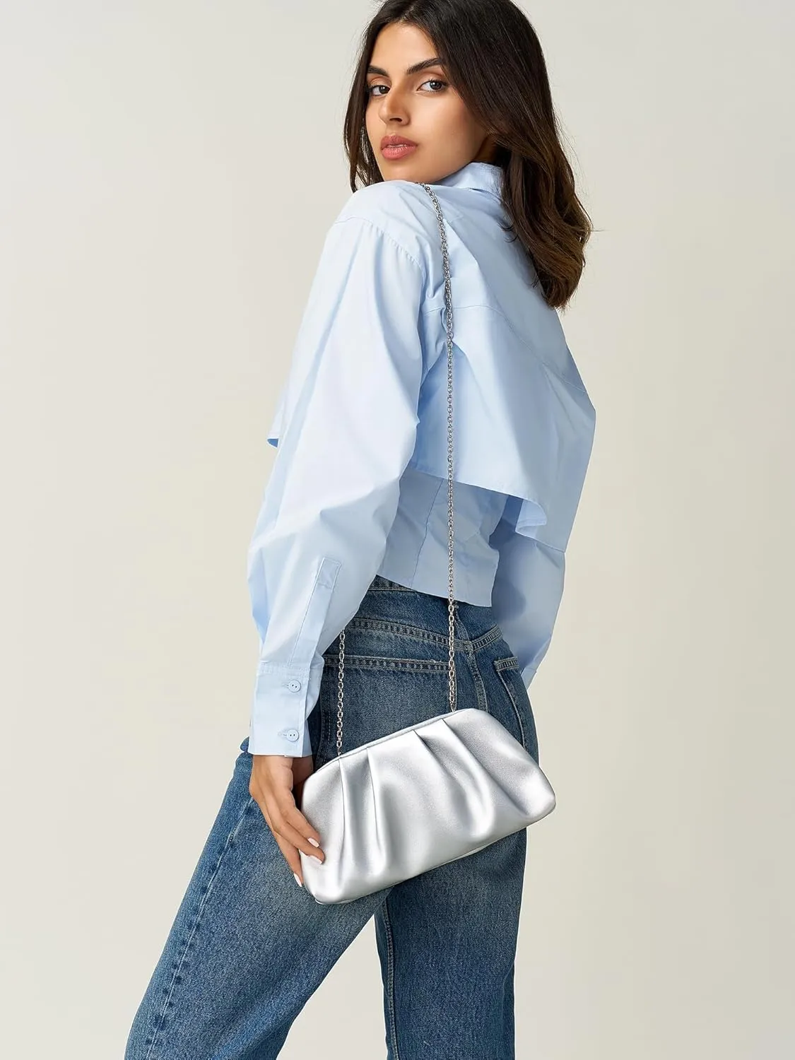 SWEETV Dressy Vegan Leather Clutch Purse for Women Formal, Soft Pleated PU Evening Clutch for Weddings, Proms, Cocktail-Gemma