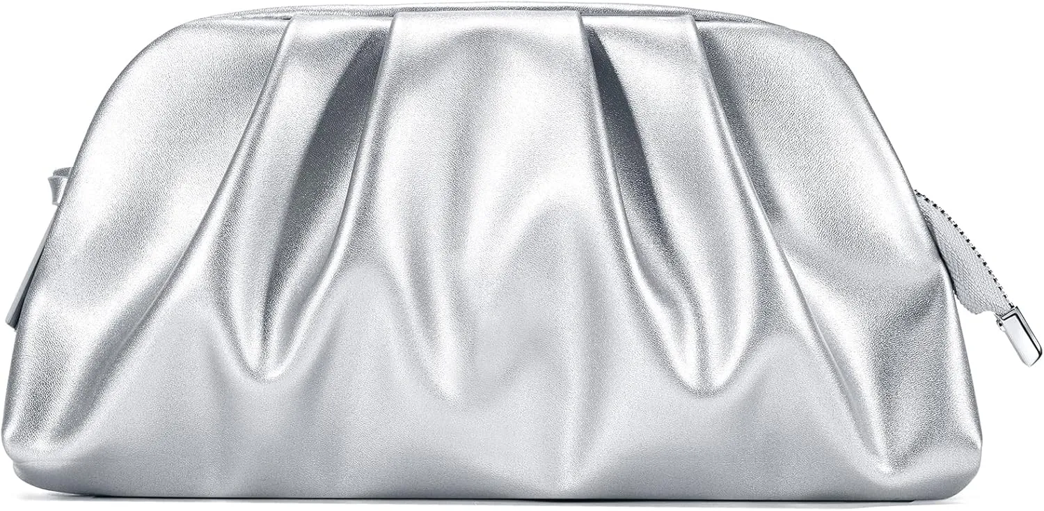 SWEETV Dressy Vegan Leather Clutch Purse for Women Formal, Soft Pleated PU Evening Clutch for Weddings, Proms, Cocktail-Gemma