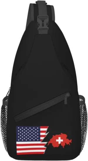 Switzerland Terrain Map And America Crossbody Bags For Women Men Chest Backpack Gym Shoulder Bag Travel Outdoor Sports Casual Crossbody Bags