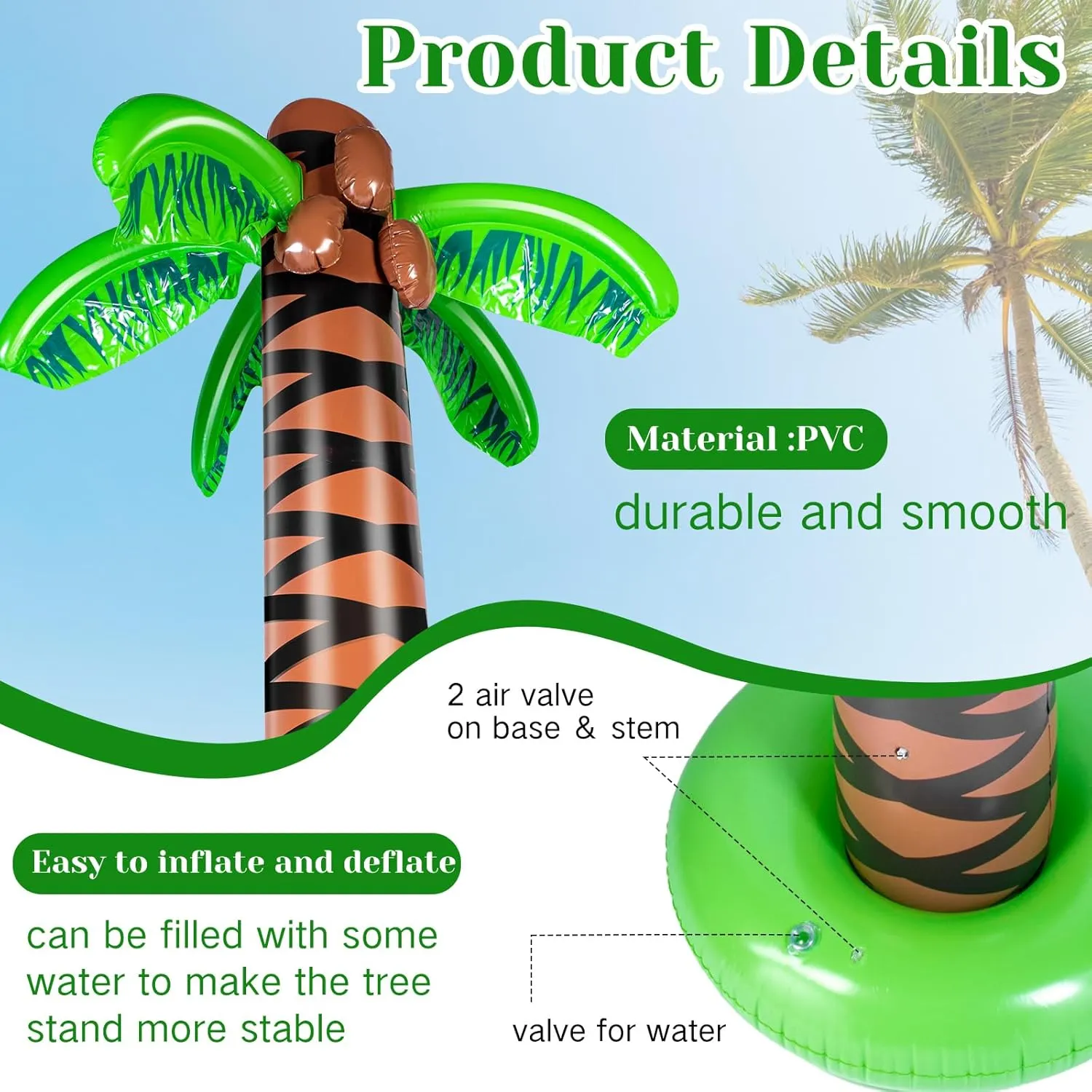 Talltalk 4 Pcs 102 Inch Giant Inflatable Palm Tree Tall Blow up Palm Tree Balloons for Summer Hawaiian Tropical Beach Party Decorations Luau Party Supplies Pool Photo Booth