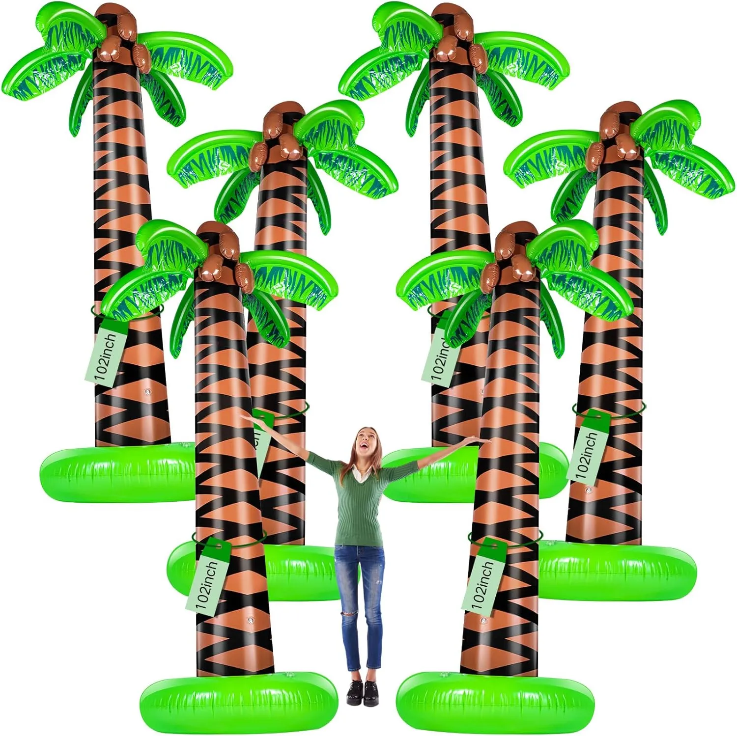 Talltalk 6 Pcs 102 Inch Giant Inflatable Palm Tree Tall Blow up Palm Tree Balloons for Summer Hawaiian Tropical Beach Party Decorations Luau Party Supplies Pool Photo Booth
