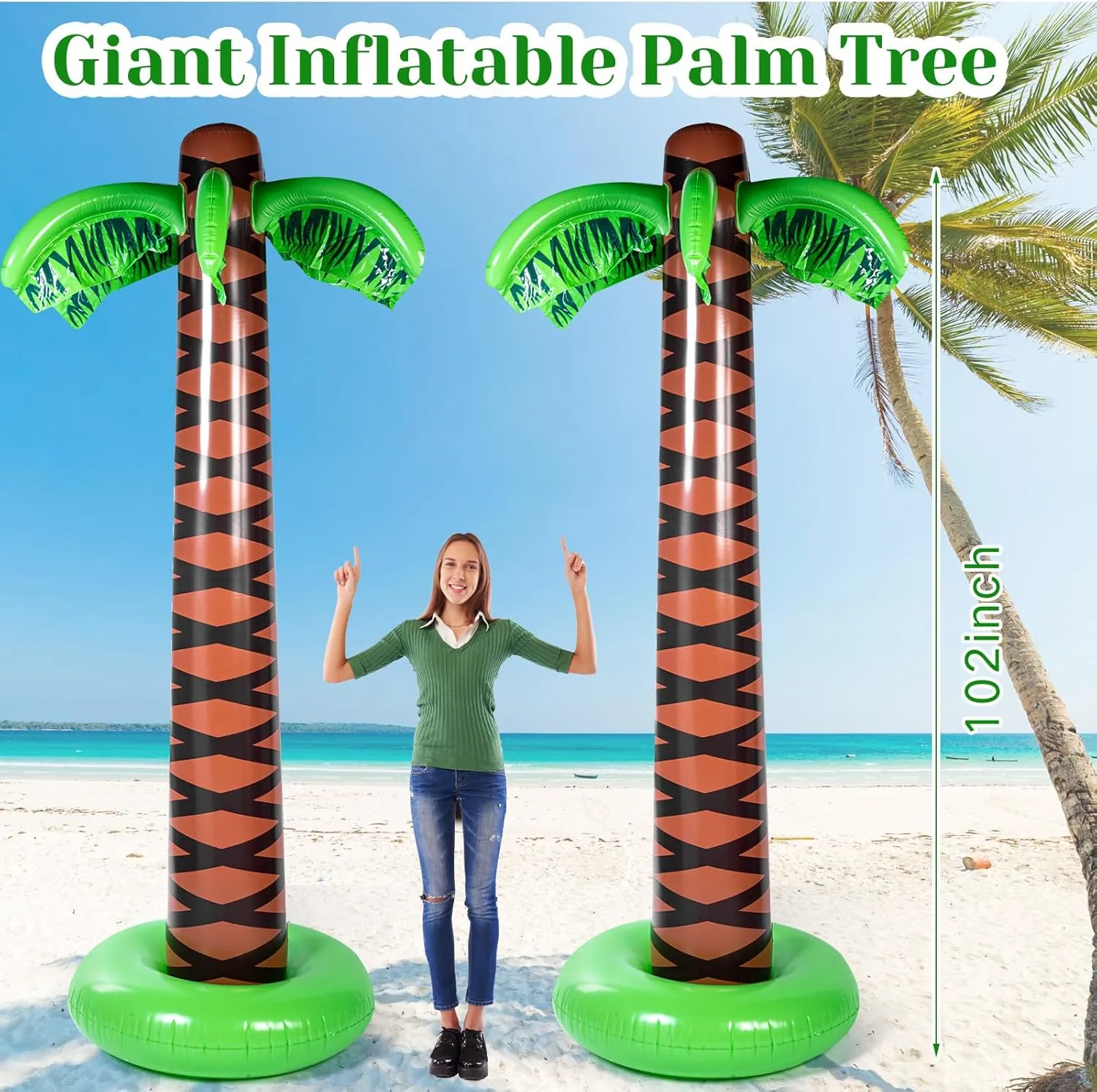 Talltalk 6 Pcs 102 Inch Giant Inflatable Palm Tree Tall Blow up Palm Tree Balloons for Summer Hawaiian Tropical Beach Party Decorations Luau Party Supplies Pool Photo Booth