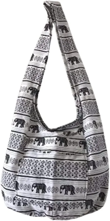 Taweengam Hippie Bag Boho Purse Ethnic Style for Ladys Women Men Crossbody Shoulder Handbag Thai Elephant Pattern