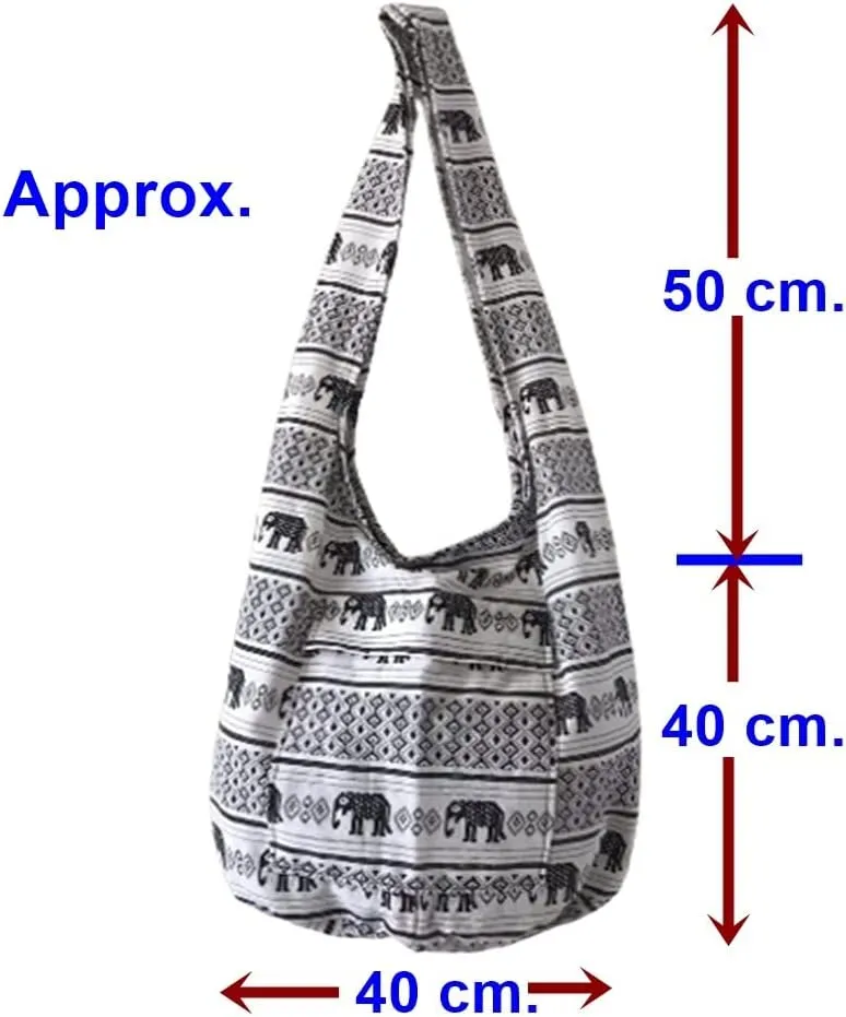 Taweengam Hippie Bag Boho Purse Ethnic Style for Ladys Women Men Crossbody Shoulder Handbag Thai Elephant Pattern