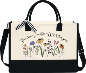Teacher Gifts - Teachers Day, Graduation, Birthday Gifts For Teachers, Teacher Appreciation Gifts For Women, Thank You Gifts For Teachers, Coworkers - 13 oz Canvas Tote Bag With Zipper
