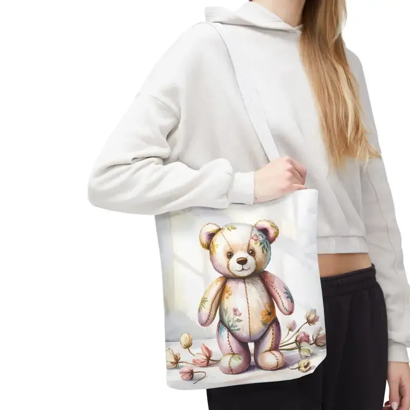 Teddy Bear Tote Bag Cute Nostalgic Style with Durable Polyester Body