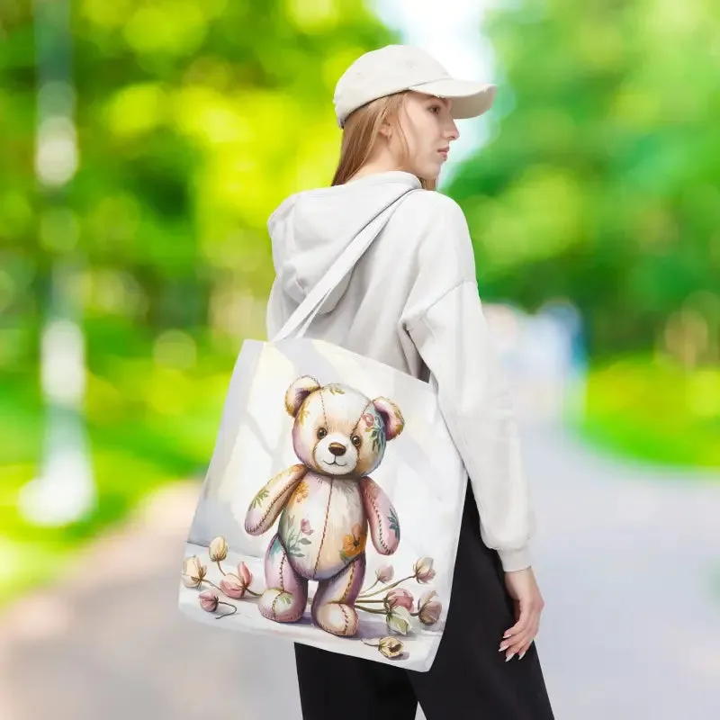 Teddy Bear Tote Bag Cute Nostalgic Style with Durable Polyester Body