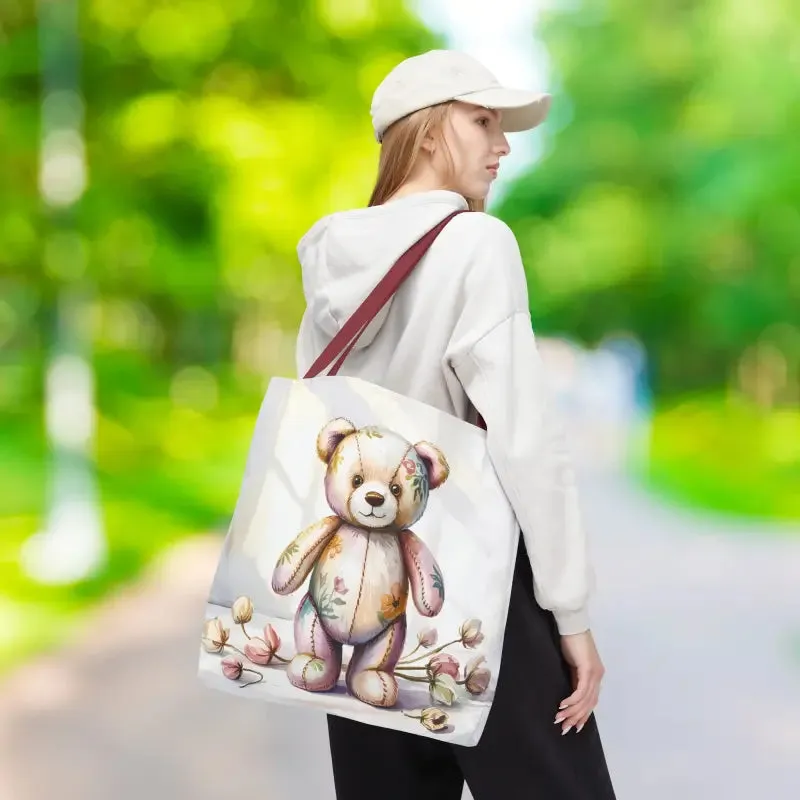 Teddy Bear Tote Bag Cute Nostalgic Style with Durable Polyester Body