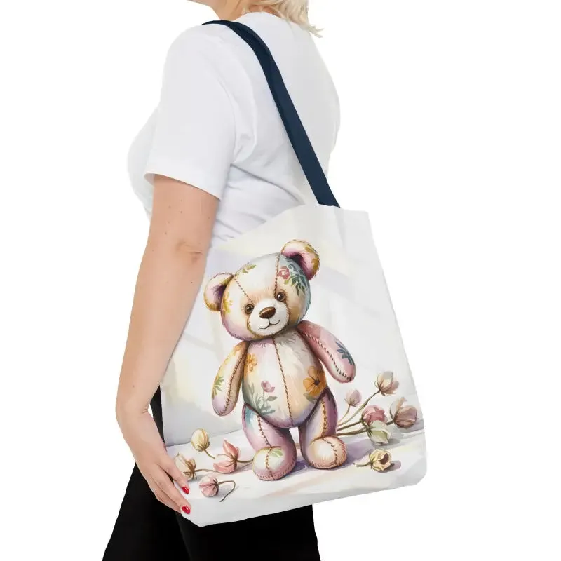 Teddy Bear Tote Bag Cute Nostalgic Style with Durable Polyester Body