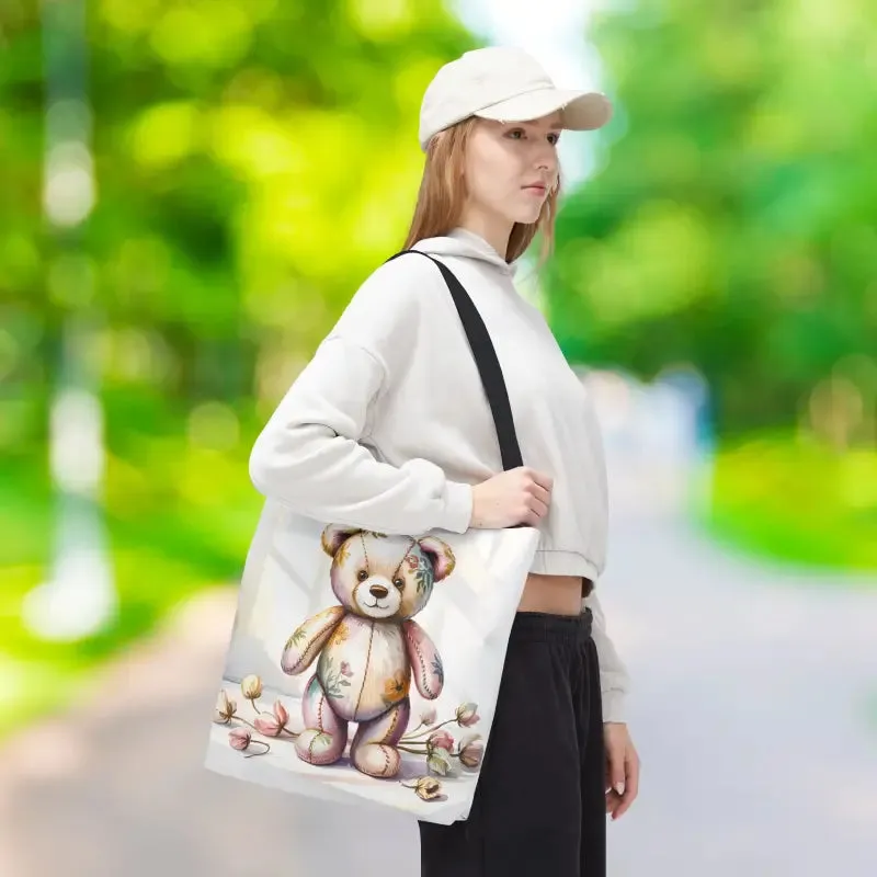 Teddy Bear Tote Bag Cute Nostalgic Style with Durable Polyester Body
