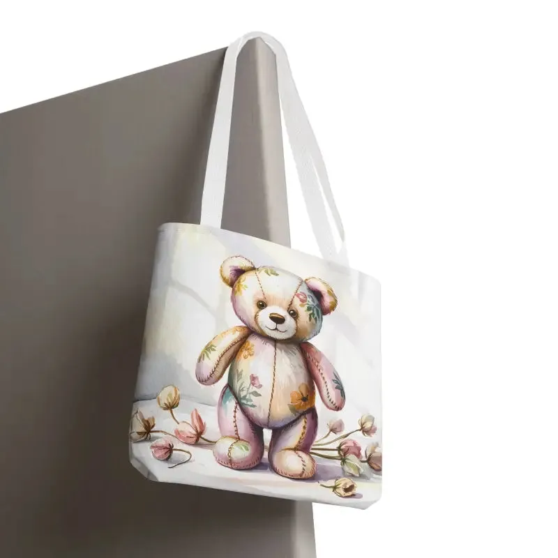 Teddy Bear Tote Bag Cute Nostalgic Style with Durable Polyester Body