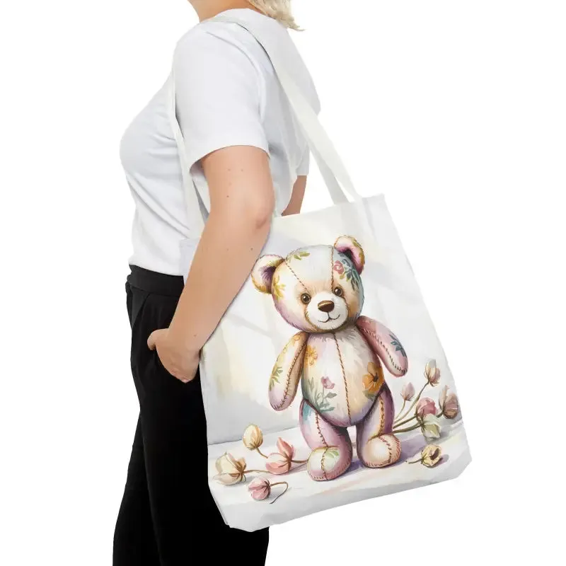 Teddy Bear Tote Bag Cute Nostalgic Style with Durable Polyester Body