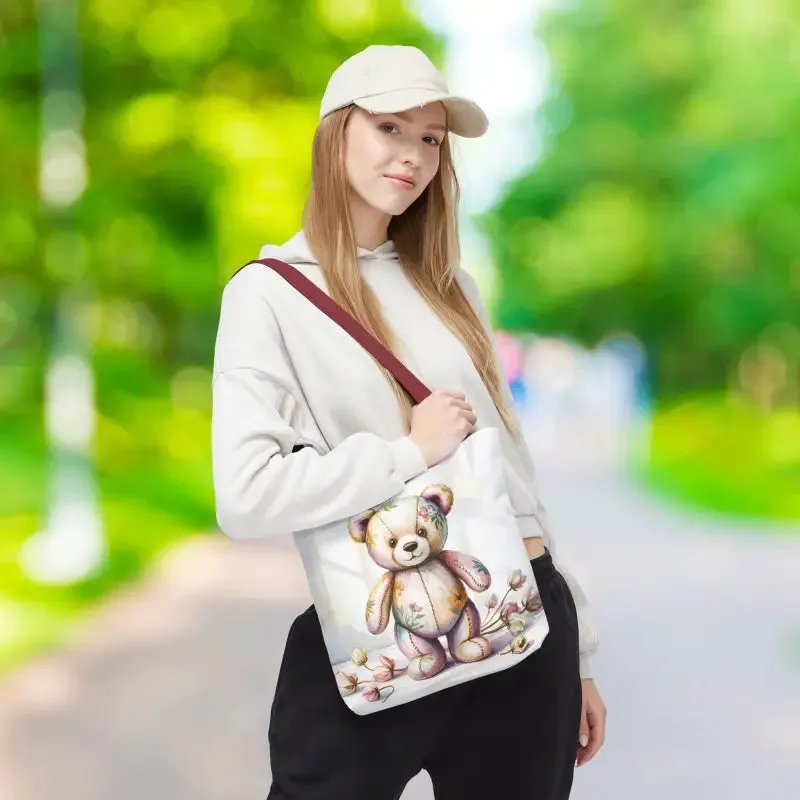Teddy Bear Tote Bag Cute Nostalgic Style with Durable Polyester Body