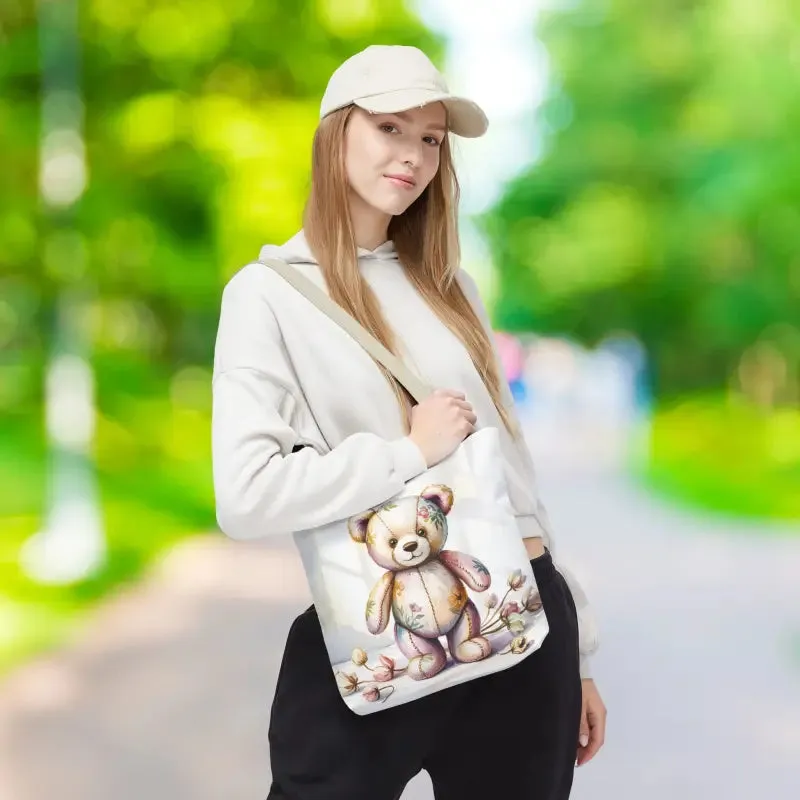 Teddy Bear Tote Bag Cute Nostalgic Style with Durable Polyester Body
