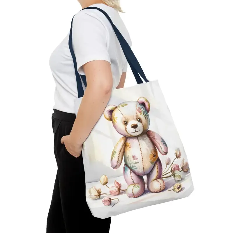 Teddy Bear Tote Bag Cute Nostalgic Style with Durable Polyester Body