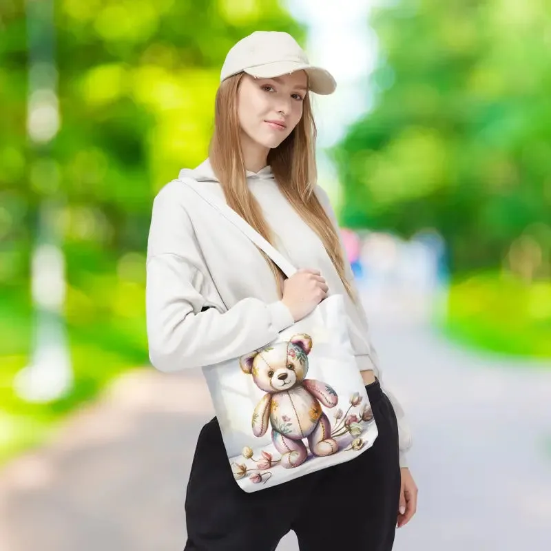 Teddy Bear Tote Bag Cute Nostalgic Style with Durable Polyester Body