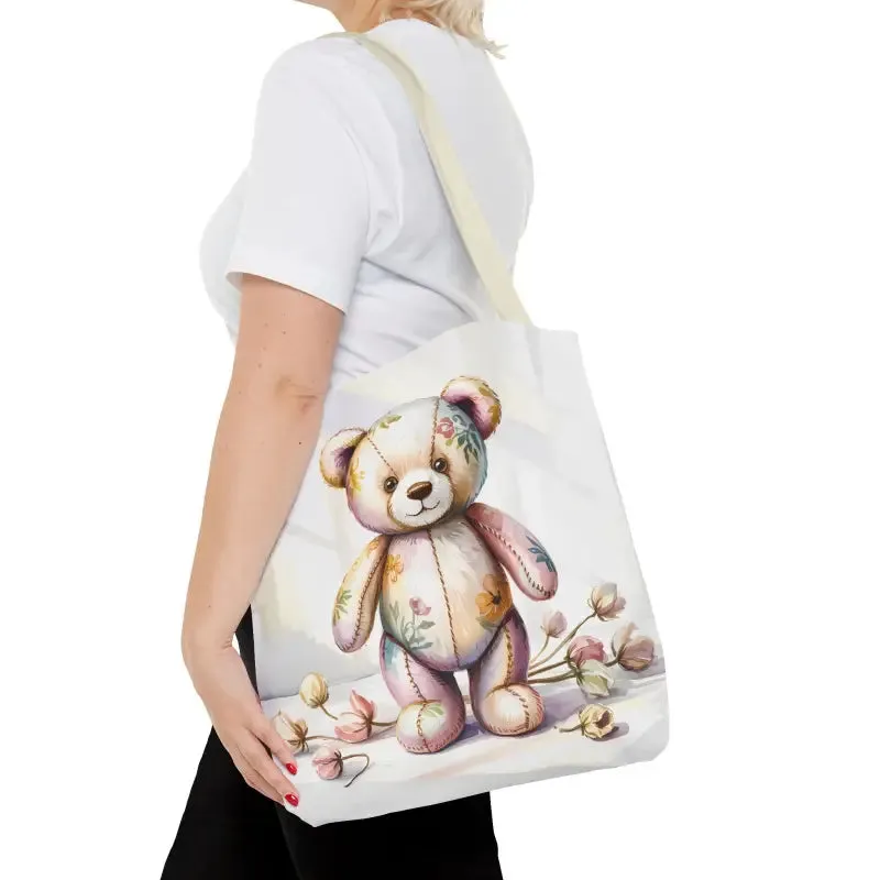 Teddy Bear Tote Bag Cute Nostalgic Style with Durable Polyester Body