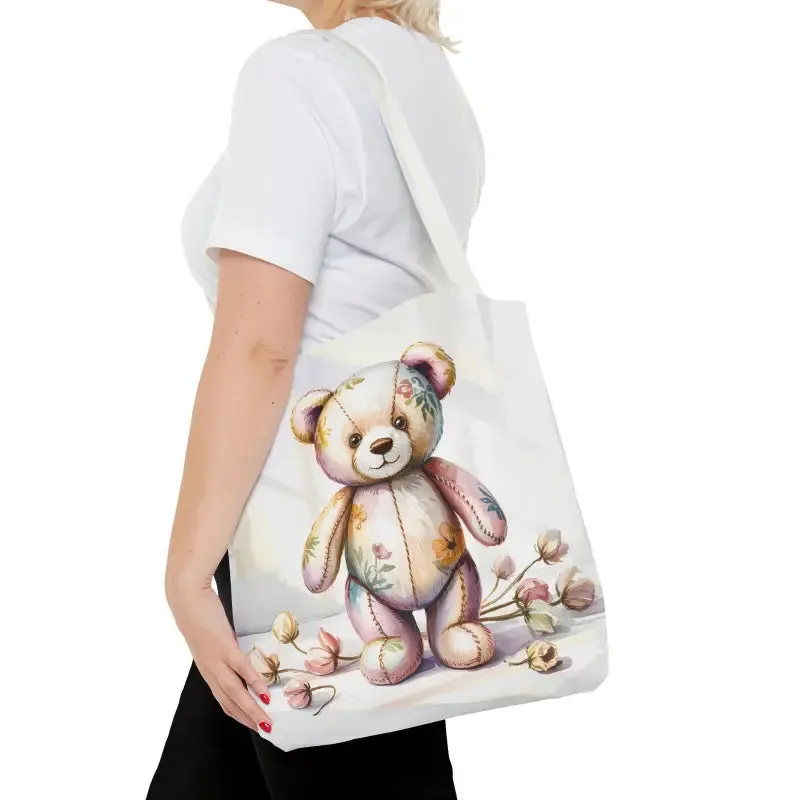 Teddy Bear Tote Bag Cute Nostalgic Style with Durable Polyester Body