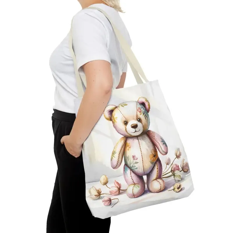 Teddy Bear Tote Bag Cute Nostalgic Style with Durable Polyester Body