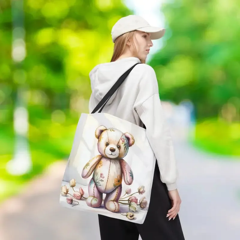 Teddy Bear Tote Bag Cute Nostalgic Style with Durable Polyester Body