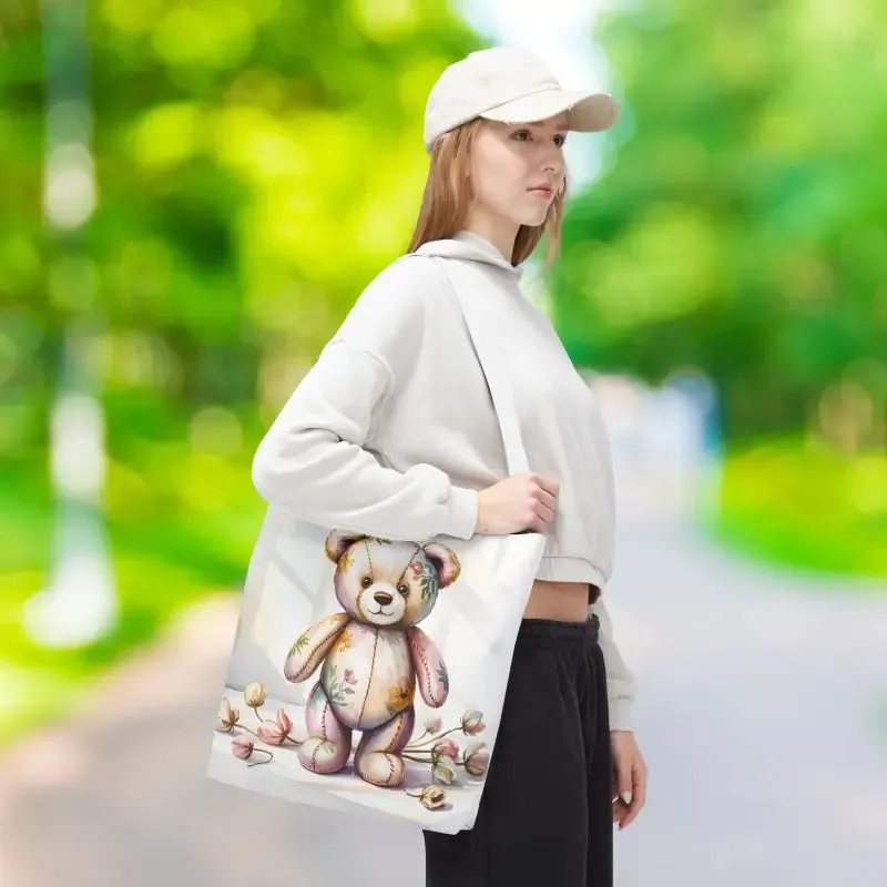 Teddy Bear Tote Bag Cute Nostalgic Style with Durable Polyester Body