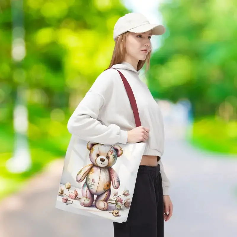 Teddy Bear Tote Bag Cute Nostalgic Style with Durable Polyester Body