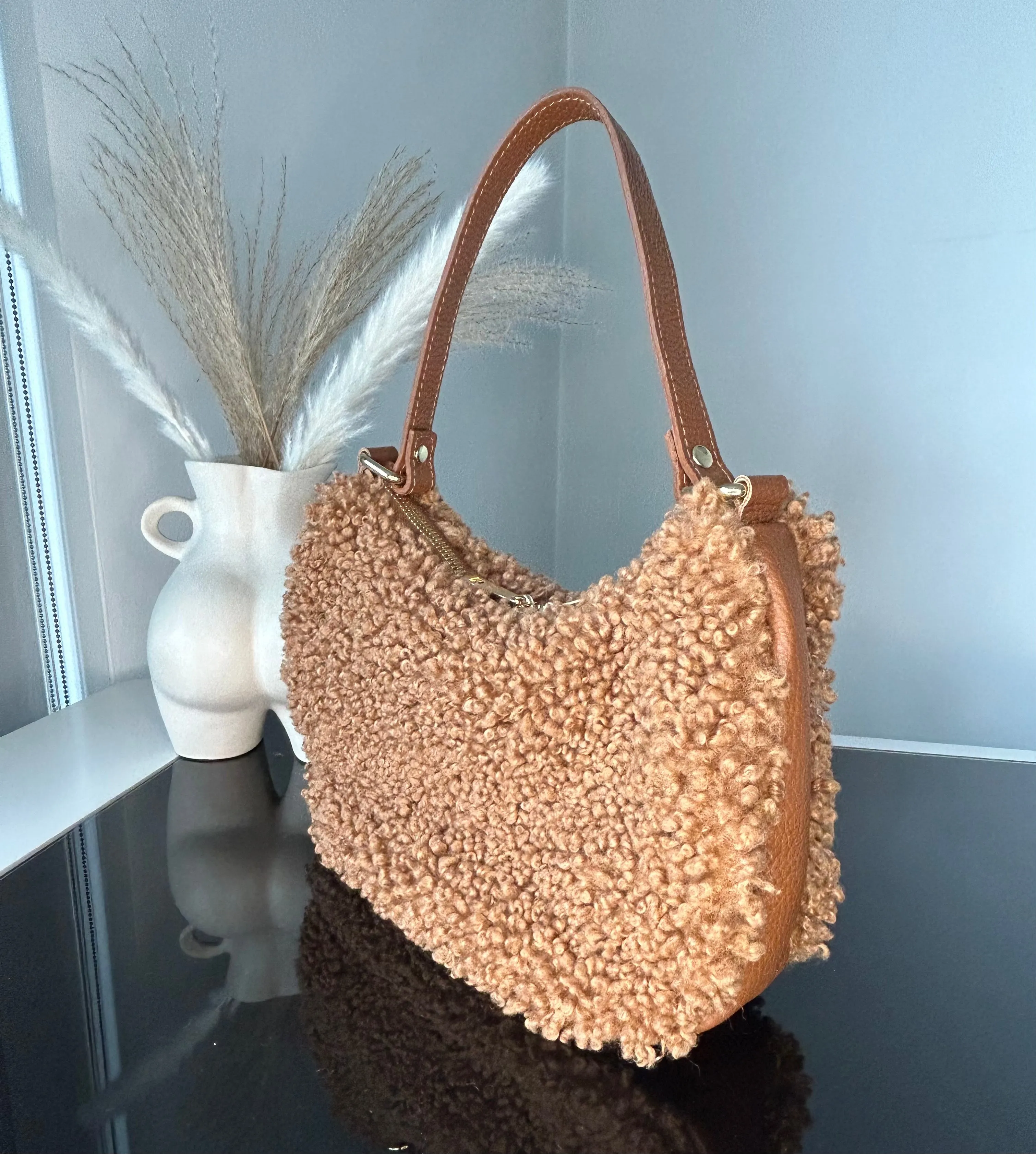 Teddy Shearling & Leather Bag | Tan
