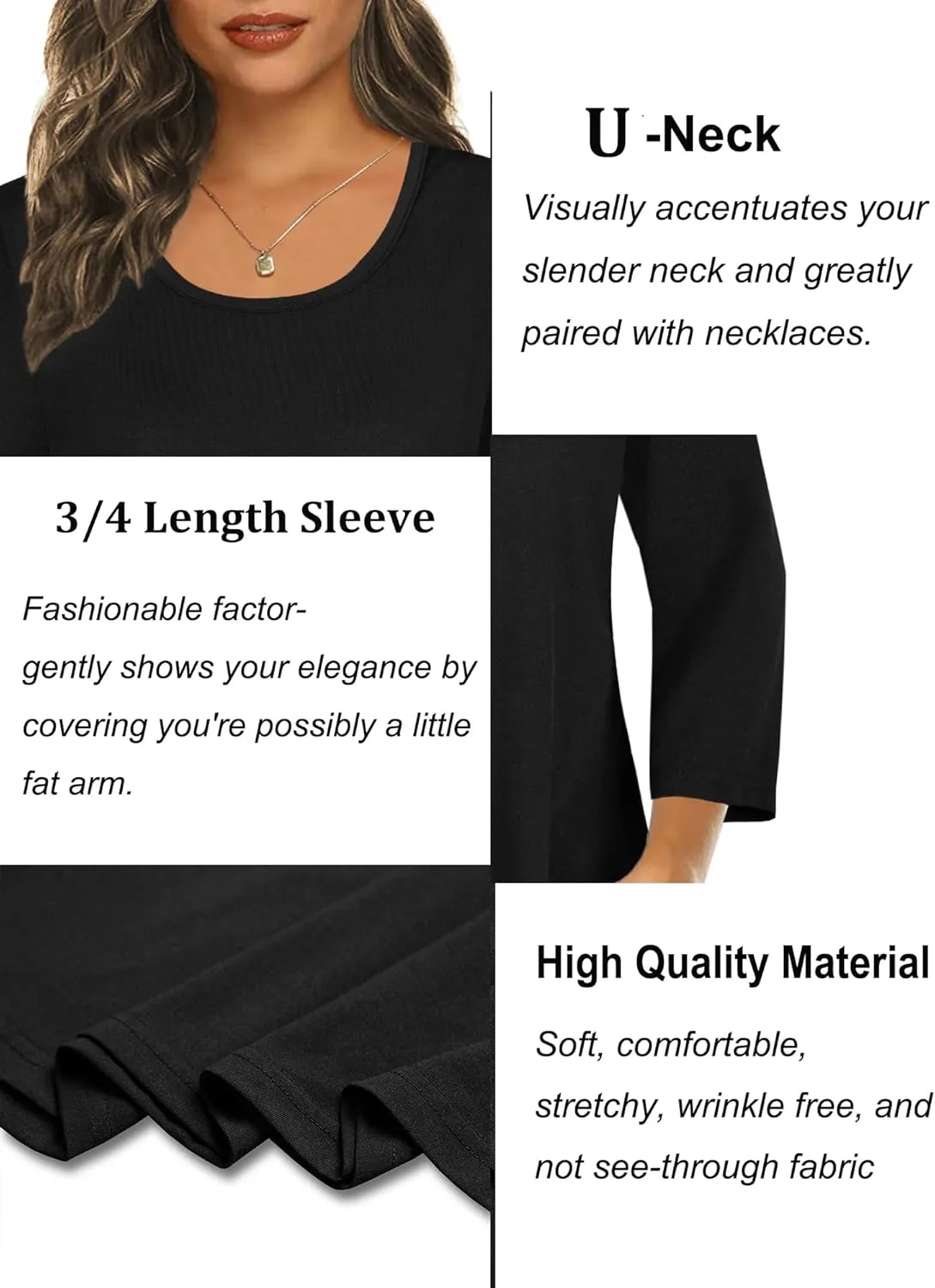 Tencole 3/4 Sleeve Shirts for Women Dressy Tunic Tops Casual Wear with Floral