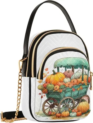 Thanksgiving Pumpkins Wagon Small Crossbody Bags for Women Cell Phone Shoulder Purse Handbags Wallet 21214509