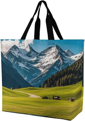 The Alps Printed Large Capacity Shoulder Handbags Beach Tote Bags Shopping Storage Bag Washable Bag for Women Travel