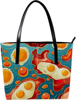 The Tote Bag For Women,Bags For Women,Reusable Shopping Bags,Breakfast Bacon and Eggs Handbags