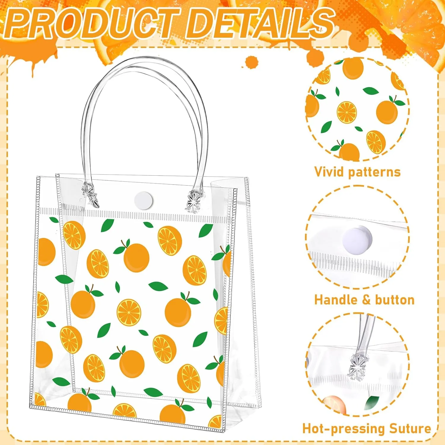 Tioncy 24 Pcs Little Cutie Party Favor Bags Orange Clear PVC Gift Bags with Handles Orange Theme Candy Treat Basket for Little Cutie Baby Shower Decorations Wedding Birthday Summer Party Supplies