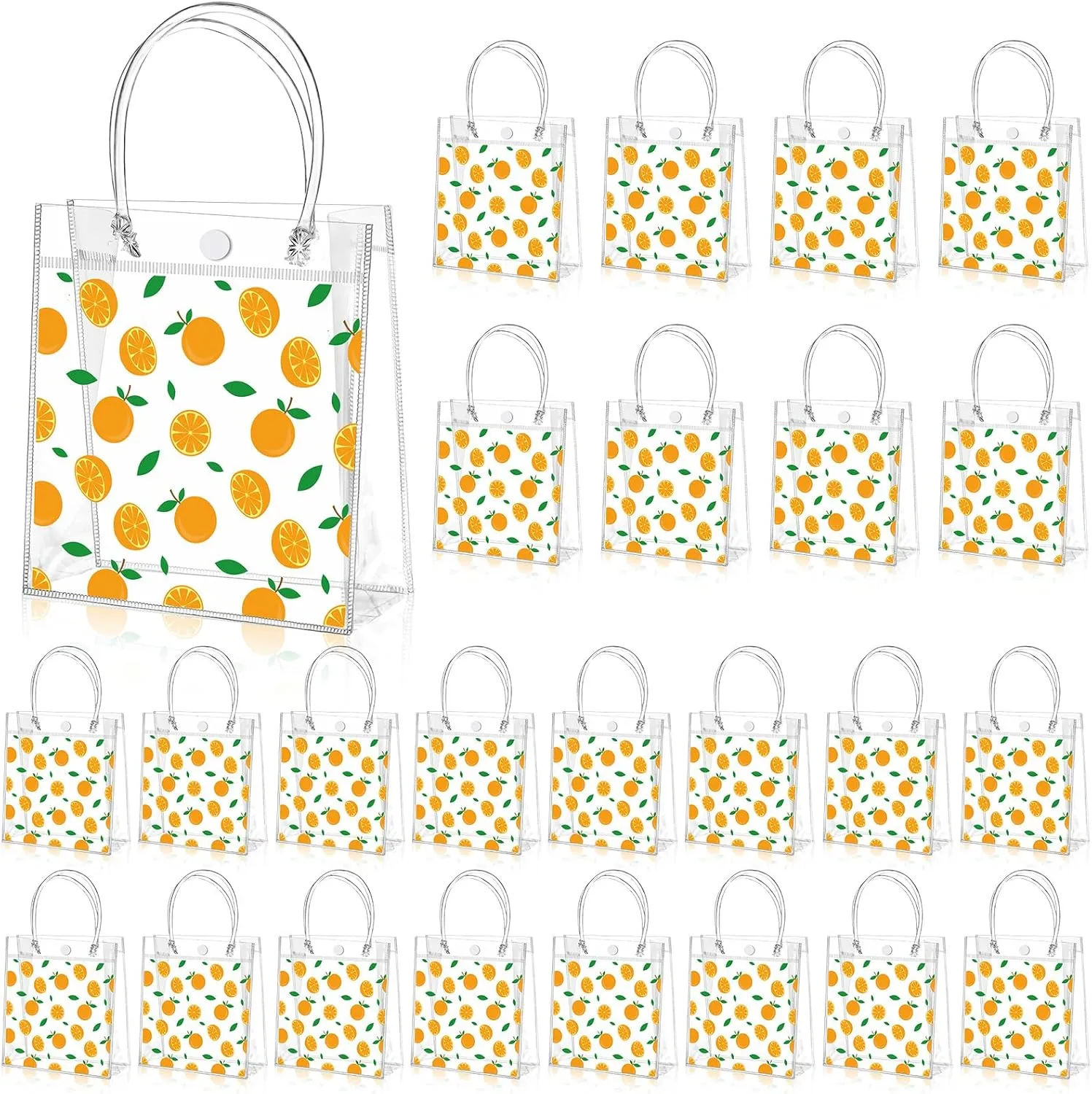 Tioncy 24 Pcs Little Cutie Party Favor Bags Orange Clear PVC Gift Bags with Handles Orange Theme Candy Treat Basket for Little Cutie Baby Shower Decorations Wedding Birthday Summer Party Supplies