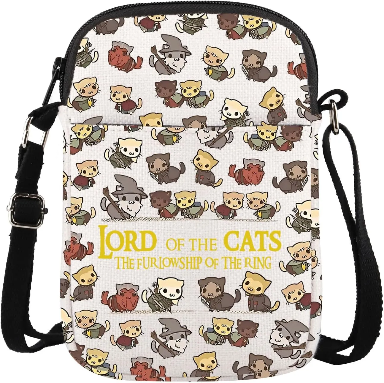 TOBGBE Funny Cat Ideas Gifts Lord Cat Fans Novel Movie Lover Crossbody Bag With Zipper Animal Lovers Gift