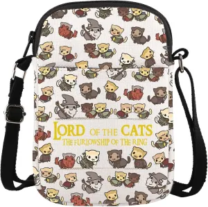 TOBGBE Funny Cat Ideas Gifts Lord Cat Fans Novel Movie Lover Crossbody Bag With Zipper Animal Lovers Gift