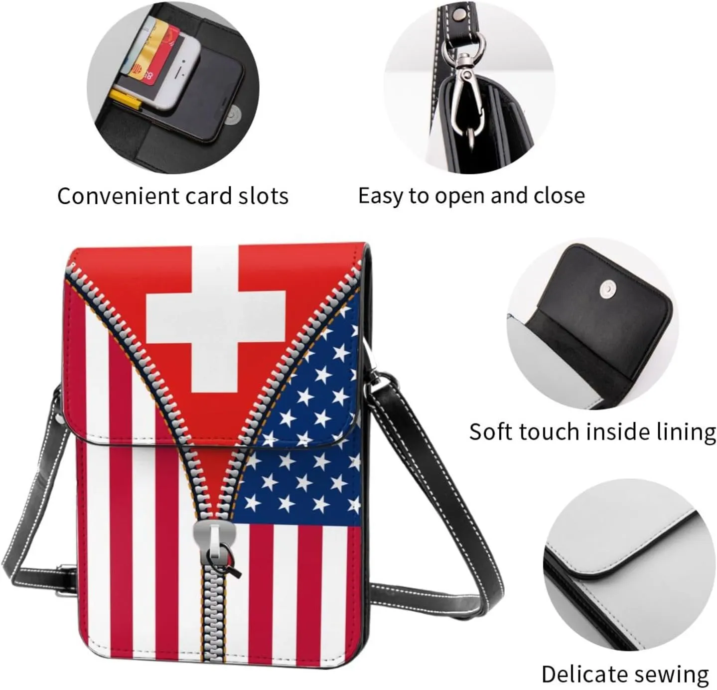 Togolese Togo America Flag Printed Zipper Small Crossbody Purse Cell Phone Bag for Women