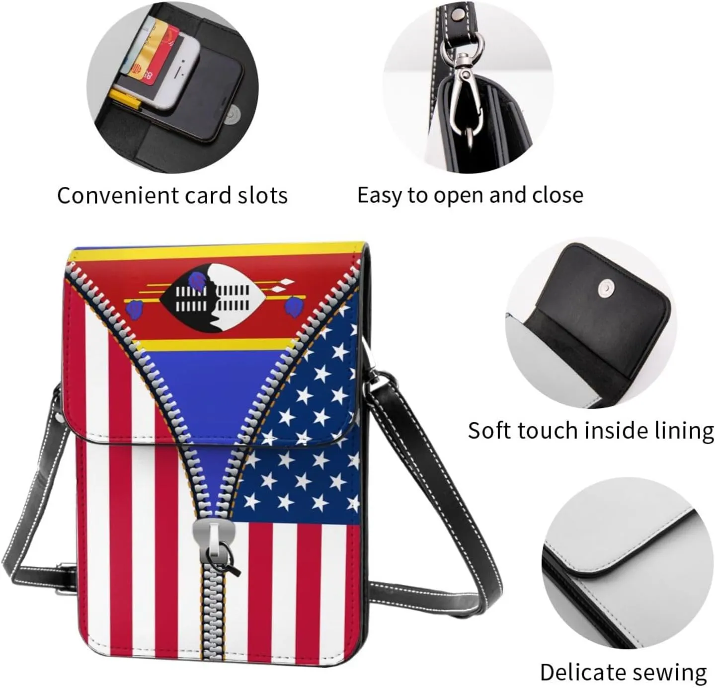 Togolese Togo America Flag Printed Zipper Small Crossbody Purse Cell Phone Bag for Women